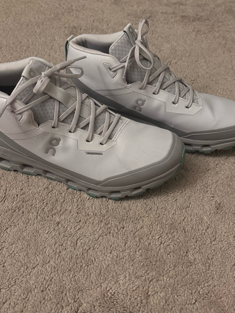 On Running Men's Waterproof Trail Shoes in Light Gray with Mint Accents